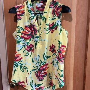 Jaclyn Smith Yellow Floral Sleeveless Blouse